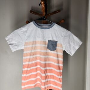 The Children’s Place Boys 5/6 Orange/White Stripe Shirt with Gray Pocket – EC